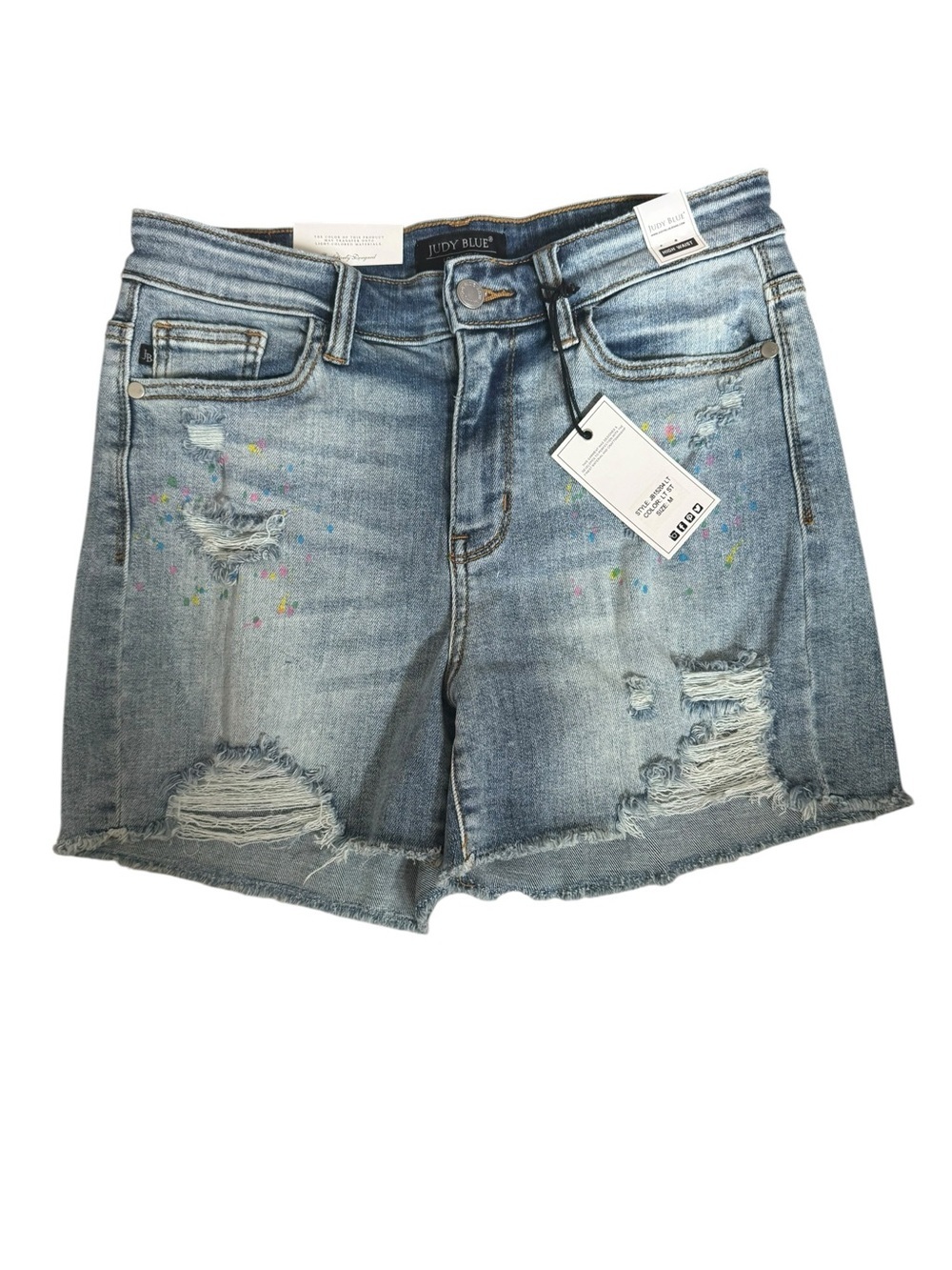 Judy Blue High Waist Distressed Denim Shorts Confetti Paint Splatter Med W56